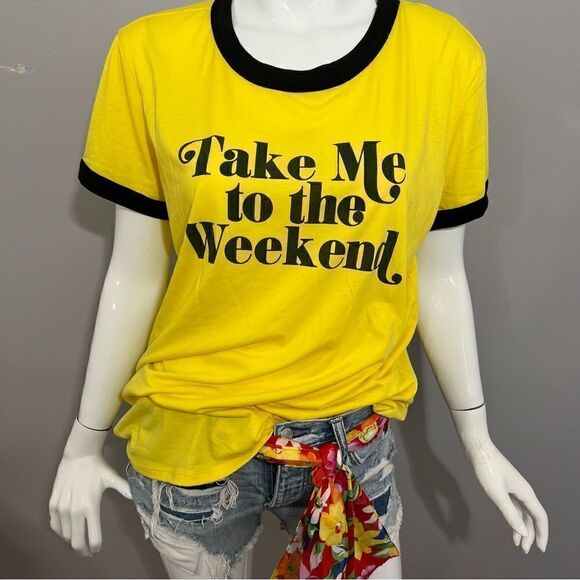Lularoe "Take me to the Weekend" Yellow/Black T-shirt -- L - Picture 4 of 11
